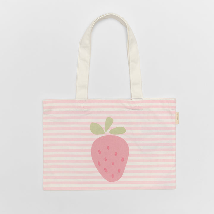 Kids Canvas Beach Bag | Strawberry Sunshine Pink Stripe