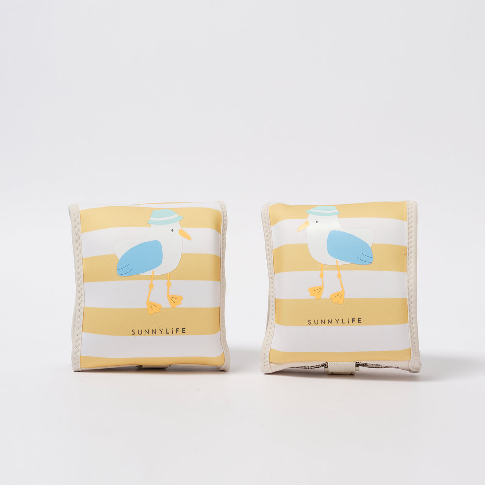 Kids Neoprene Arm Bands | Sid the Seagull Mustard Stripe