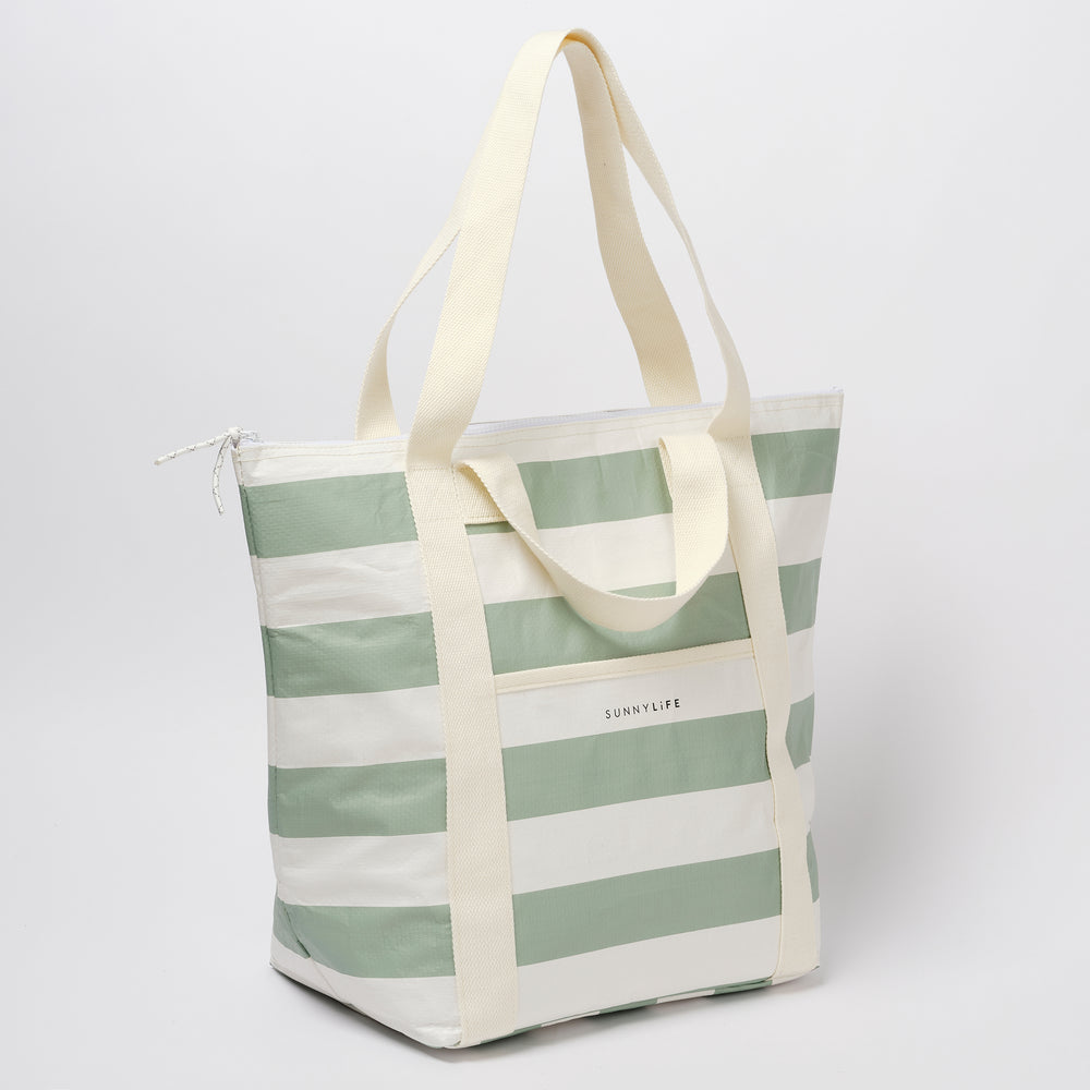 Light Cooler Tote | La Palma Sage Stripe